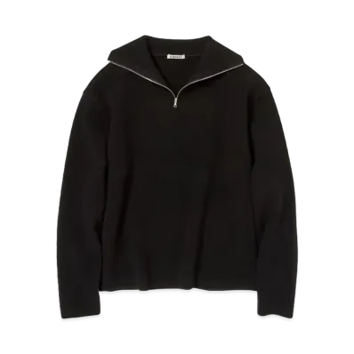 AURALEE Heavy Milano Rib Knit Zip Turtle "Black"