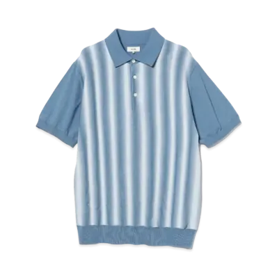 BEAMS Kasuri Gradient Polo Shirt "Blue"