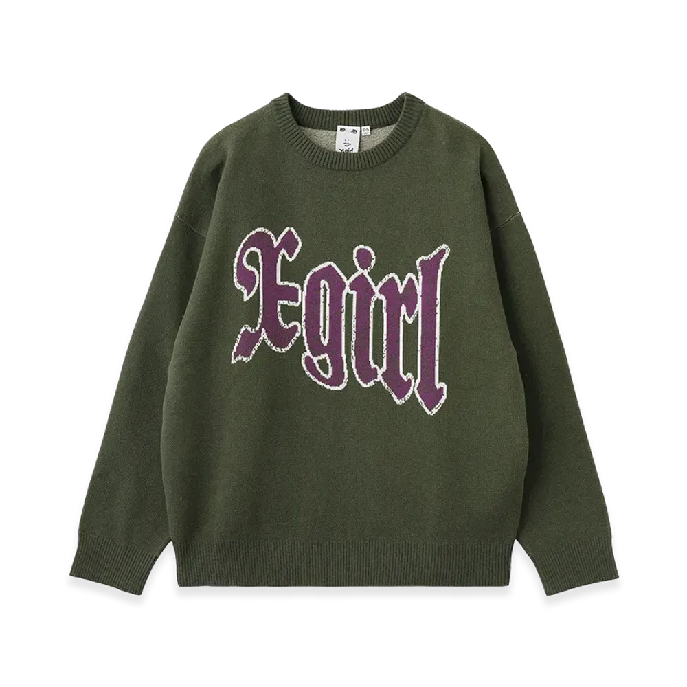 X-Girl Women's Scratched Logo Jacquard Knit Top "Olive"