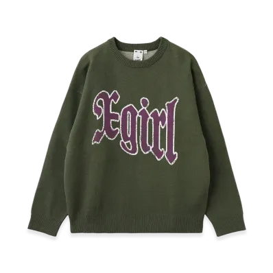 X-Girl Women's Scratched Logo Jacquard Knit Top "Olive"