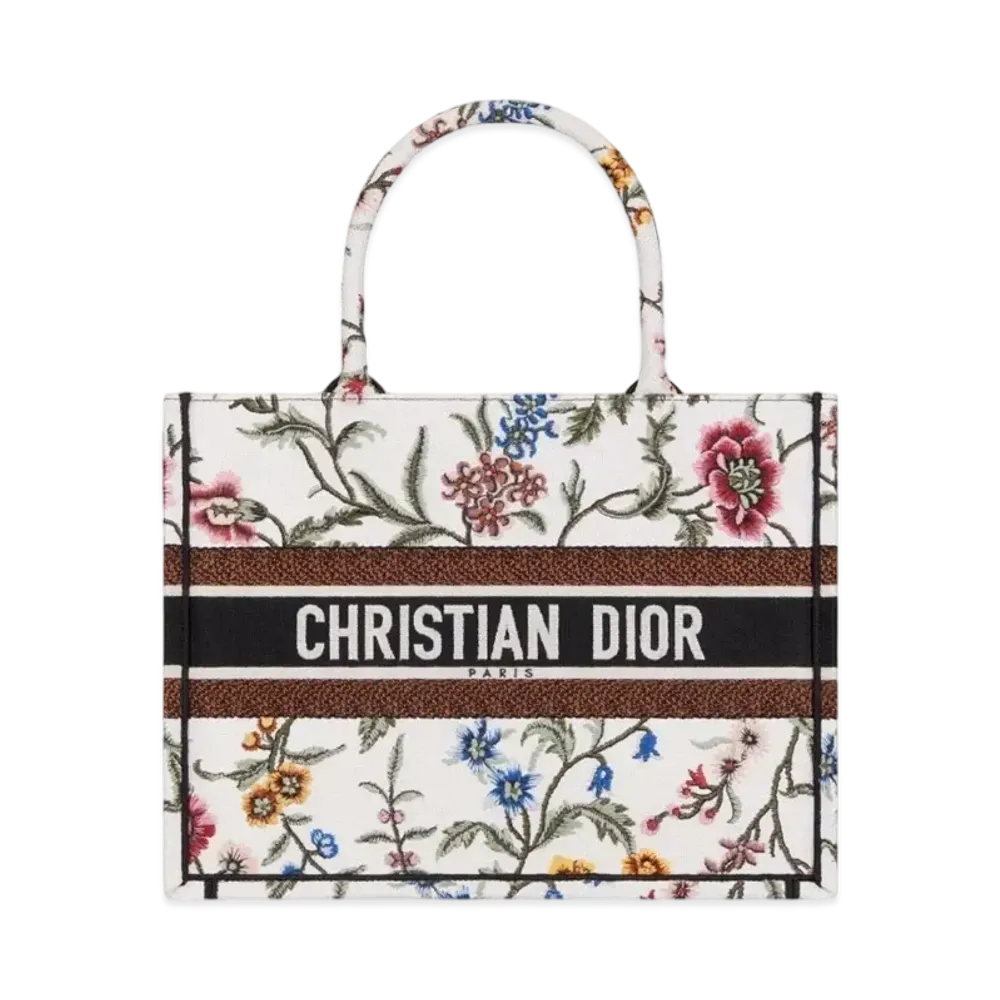 Dior Medium Book Tote Bag Dior Petites Fleurs Embroidery "Multicolor"