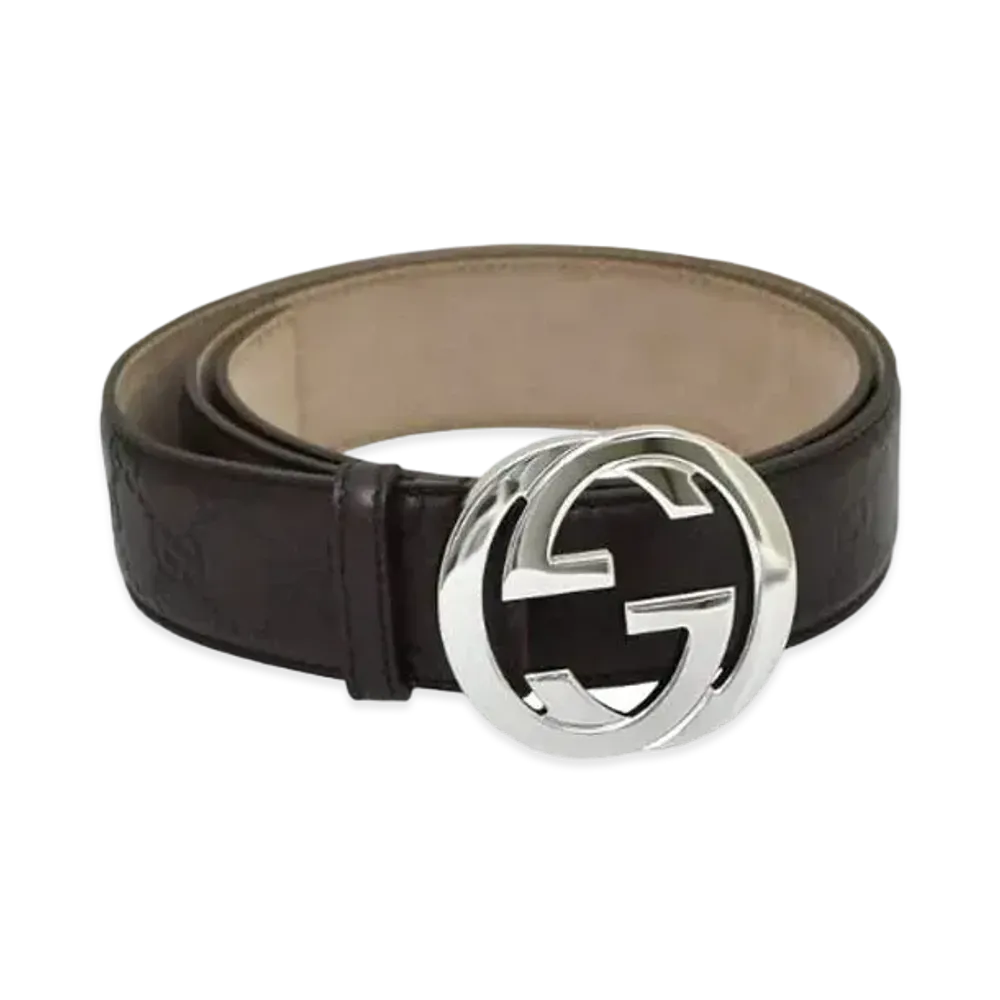 GUCCI Guccissima Interlocking G Buckle Leather Belt "Brown"