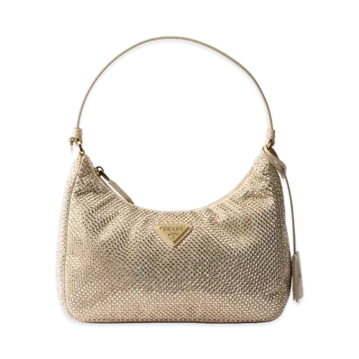 PRADA Re-Edition 2005 Crystal Satin Mini Bag "Sand Beige"
