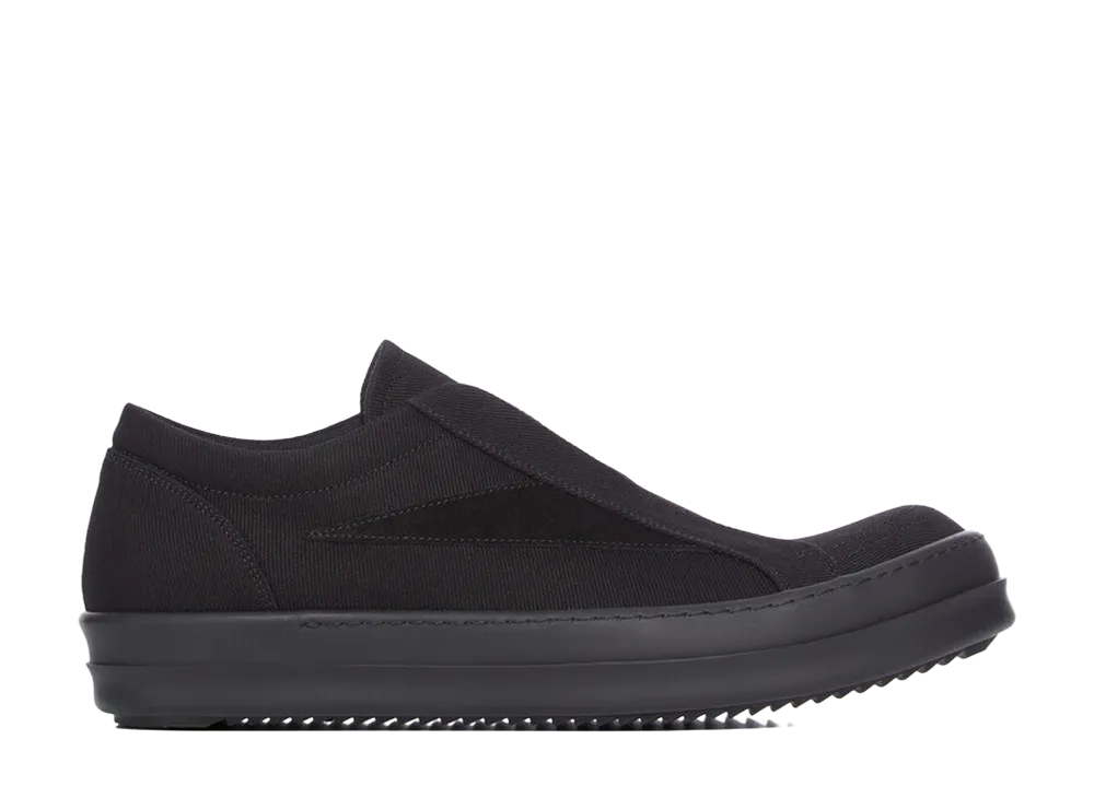 Rick Owens DRKSHDW SS26 Laceless Vintage Sneaks 13oz Overdyed Denim And Suede Leather "Black"