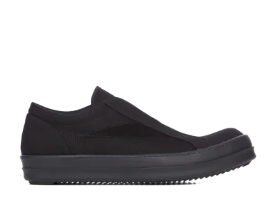 Rick Owens DRKSHDW SS26 Laceless Vintage Sneaks 13oz Overdyed Denim And Suede Leather "Black"