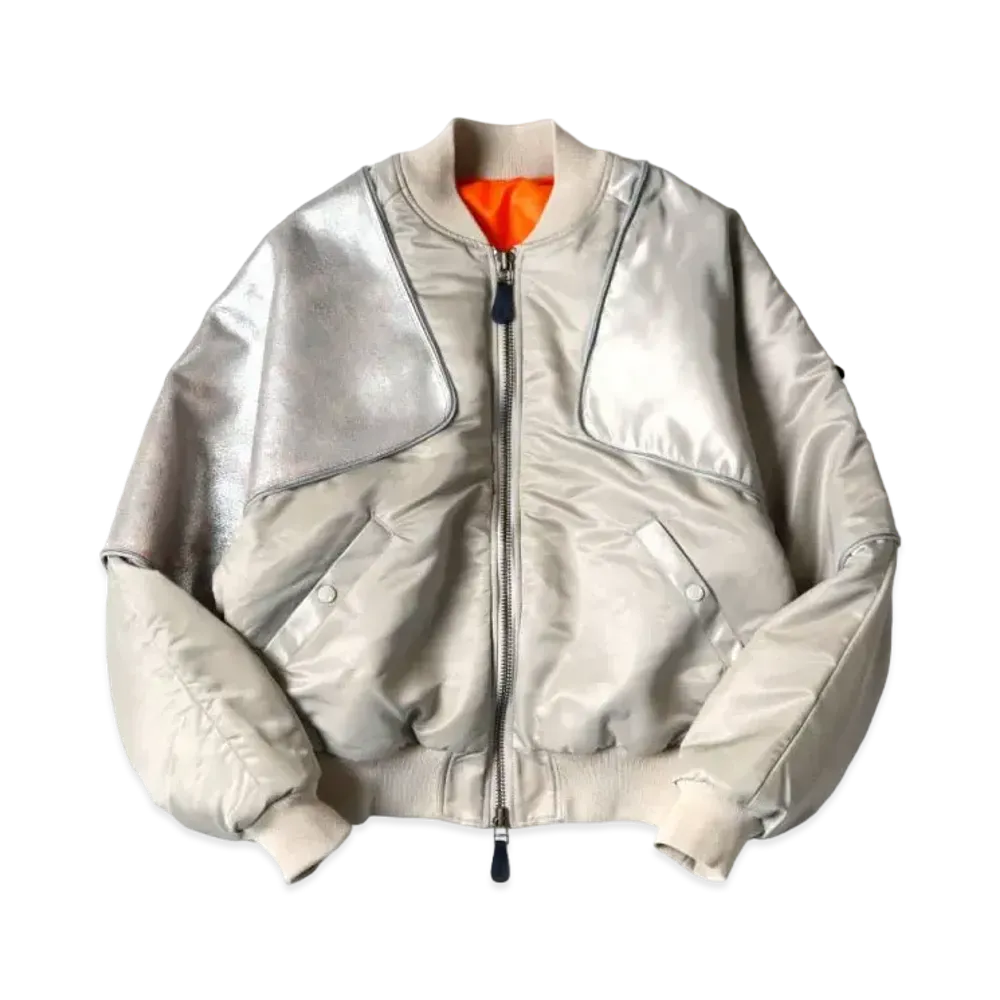 KAPITAL MA-1 Nylon Crack Leather Sham Bomber Jacket "Grey"
