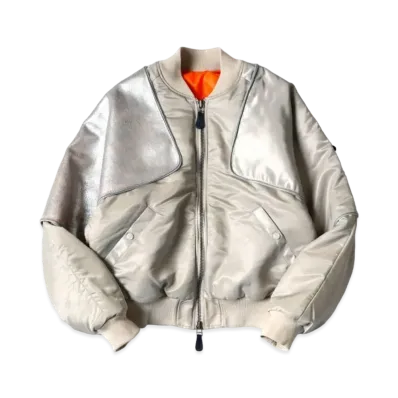 KAPITAL MA-1 Nylon Crack Leather Sham Bomber Jacket "Grey"