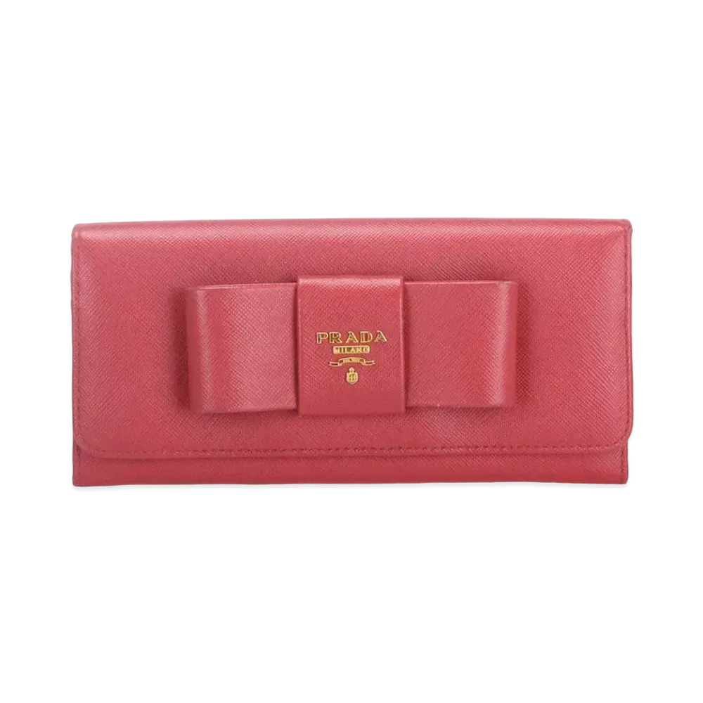 PRADA Fiocco Leather Flap Long Wallet "Pink"