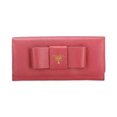 PRADA Fiocco Leather Flap Long Wallet "Pink"