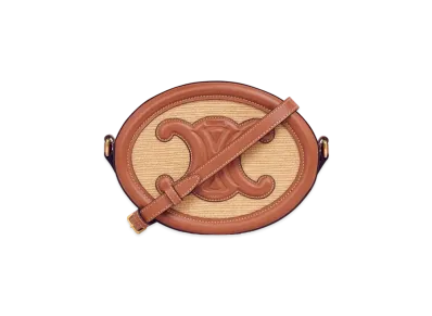 CELINE Oval Bag Cuir Triomphe in Textile and Calfskin "Natural/Tan"