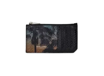 Saint Laurent Fragments Zipped Credit Card Case In Python "Azur/Orange Et Noir"