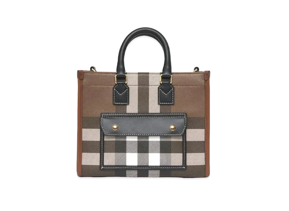 Burberry Mini Check & Leather Freya Tote "Dark Barch Brown"