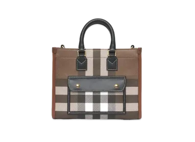 Burberry Mini Check & Leather Freya Tote "Dark Barch Brown"