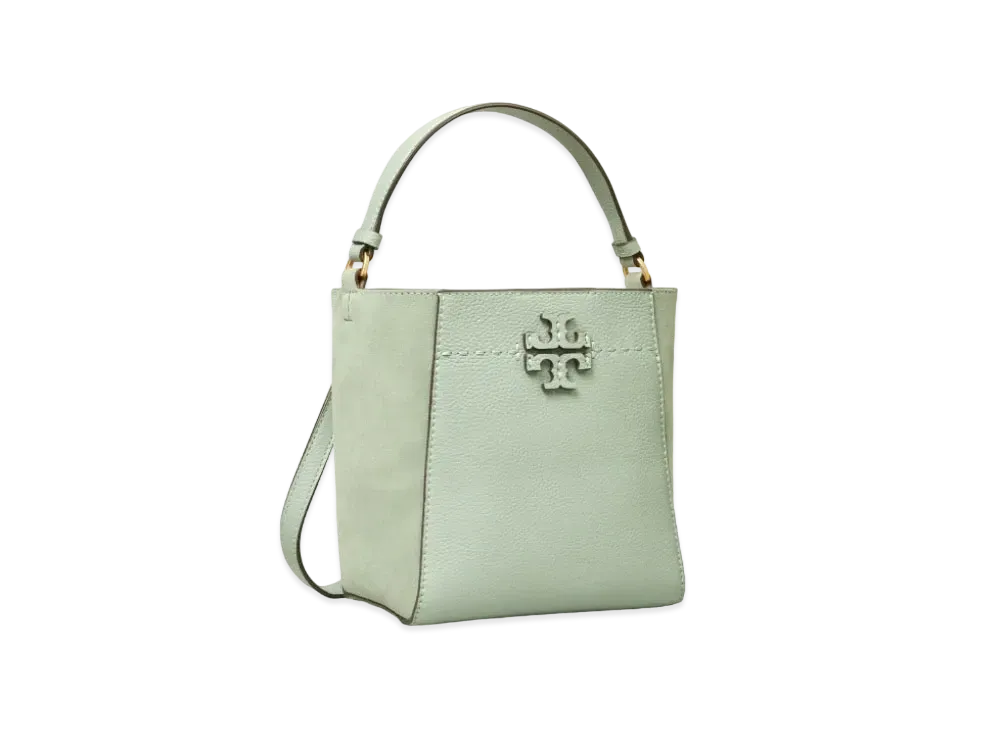 TORY BURCH Mac Glow Small Bucket Bag "Blue Celadon"