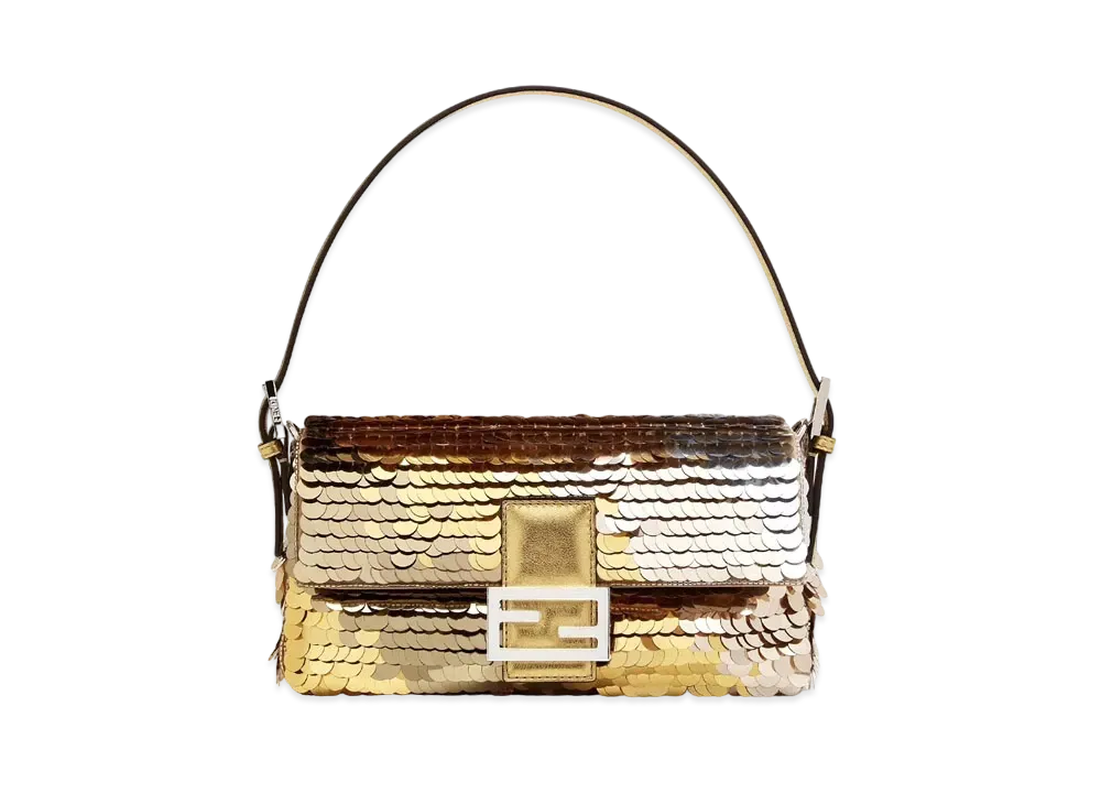 FENDI Baguette 1997 Color Leather & Sequins Bag "Gold"