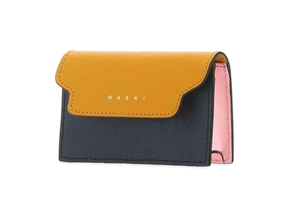 Marni Business Card Holder in Saffiano Calfskin "Orange/Pink/Blue"