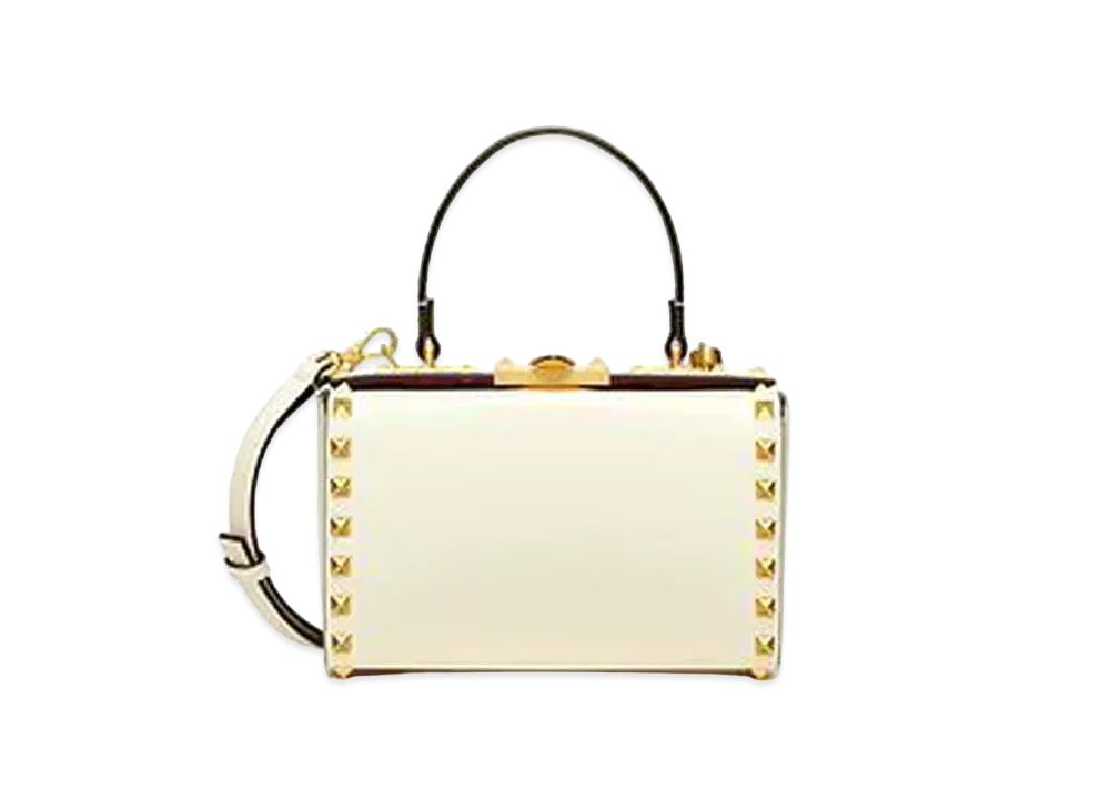 Valentino Rockstud Alcove Grainy Calfskin Box Bag "Light Ivory"