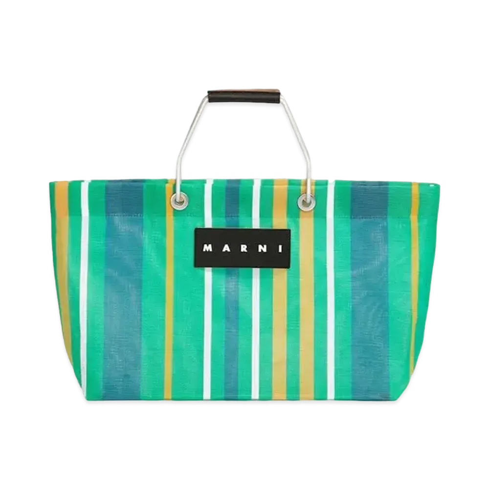 Marni Multicolor Green Marni Market Stripe Mini Bag "Agate Gray"