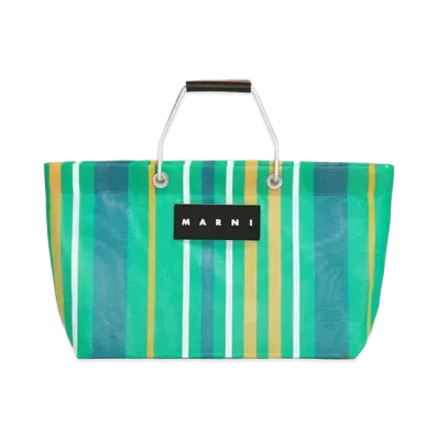 Marni Multicolor Green Marni Market Stripe Mini Bag "Agate Gray"