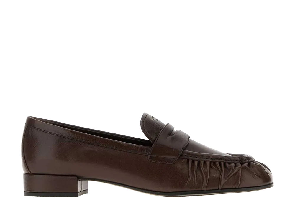 PRADA Women's Curled Toe Moccasins "Brown"