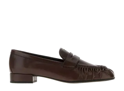 PRADA Women's Curled Toe Moccasins "Brown"