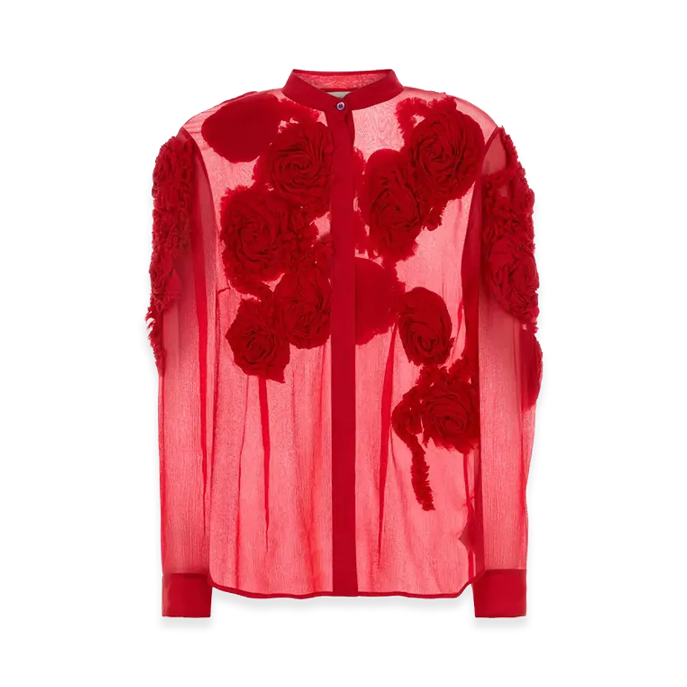DRIES VAN NOTEN Women's Crepe Chowsa Shirt "Red"