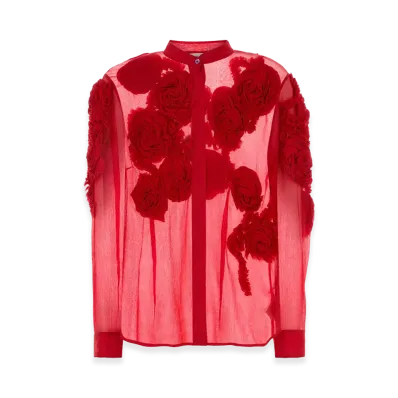 DRIES VAN NOTEN Women's Crepe Chowsa Shirt "Red"