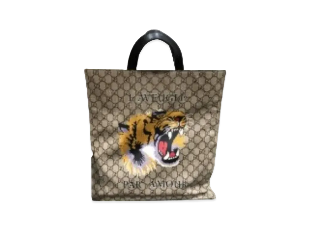 GUCCI Tiger Tote Bag GG Supreme Canvas "Brown"
