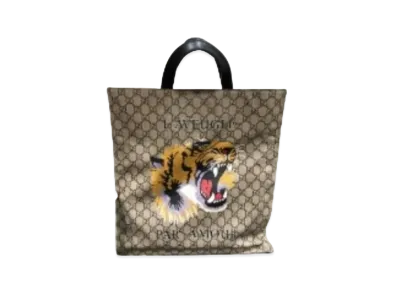 GUCCI Tiger Tote Bag GG Supreme Canvas "Brown"