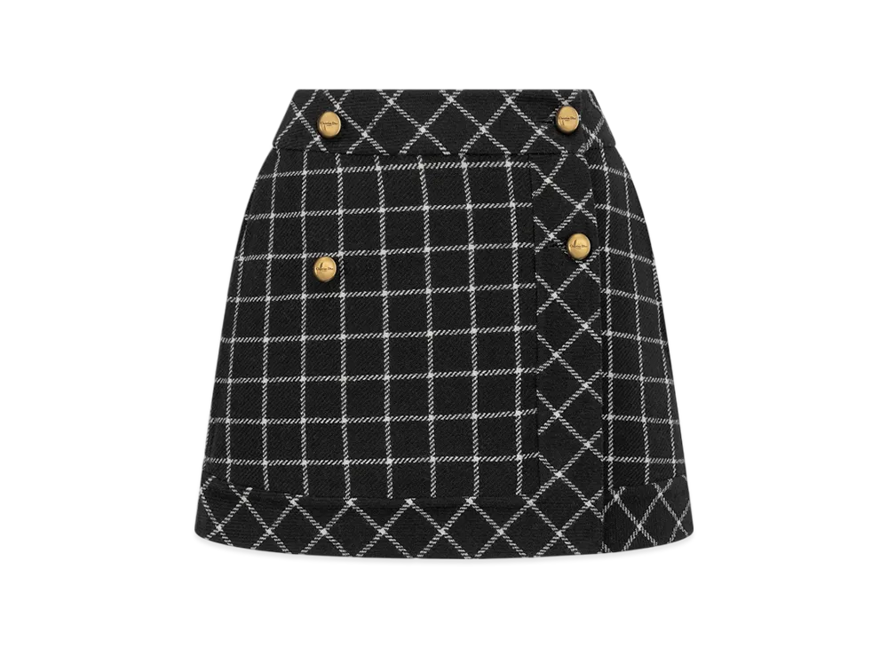 Dior Women's Doublesided Check'N' Dior Virgin Wool Wrap Mini Skirt "Black/White"