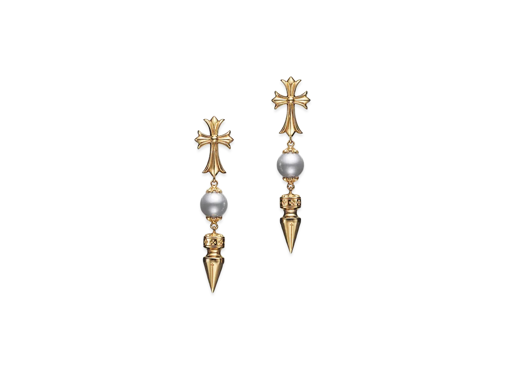 Chrome Hearts x MIKIMOTO 22K Pearl Drop Earrings "White/Gold"