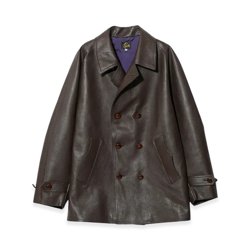 NEEDLES Double Breasted Car Coat Cow Leather "Brown"