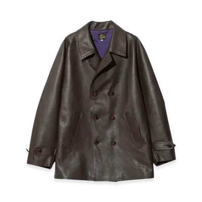 NEEDLES Double Breasted Car Coat Cow Leather "Brown"