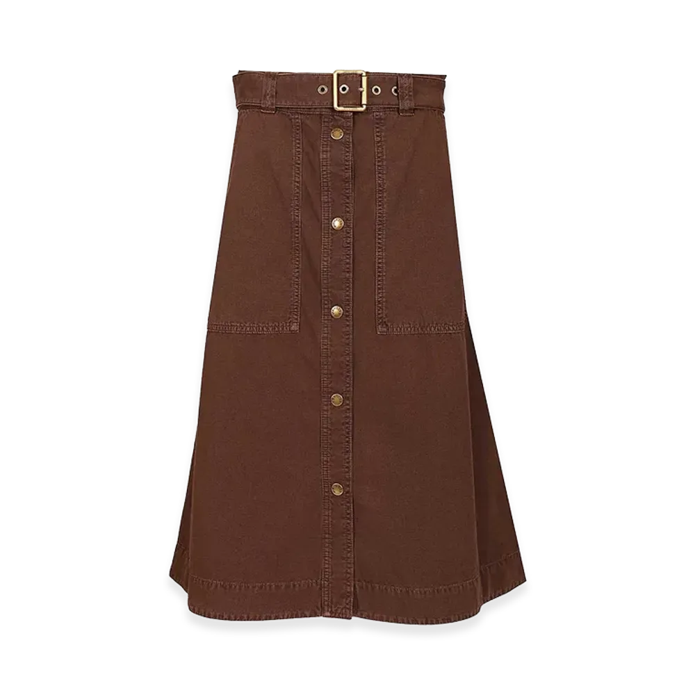MONCLER Women's Cotton Midi Skirt With Belt "Dark Red"
