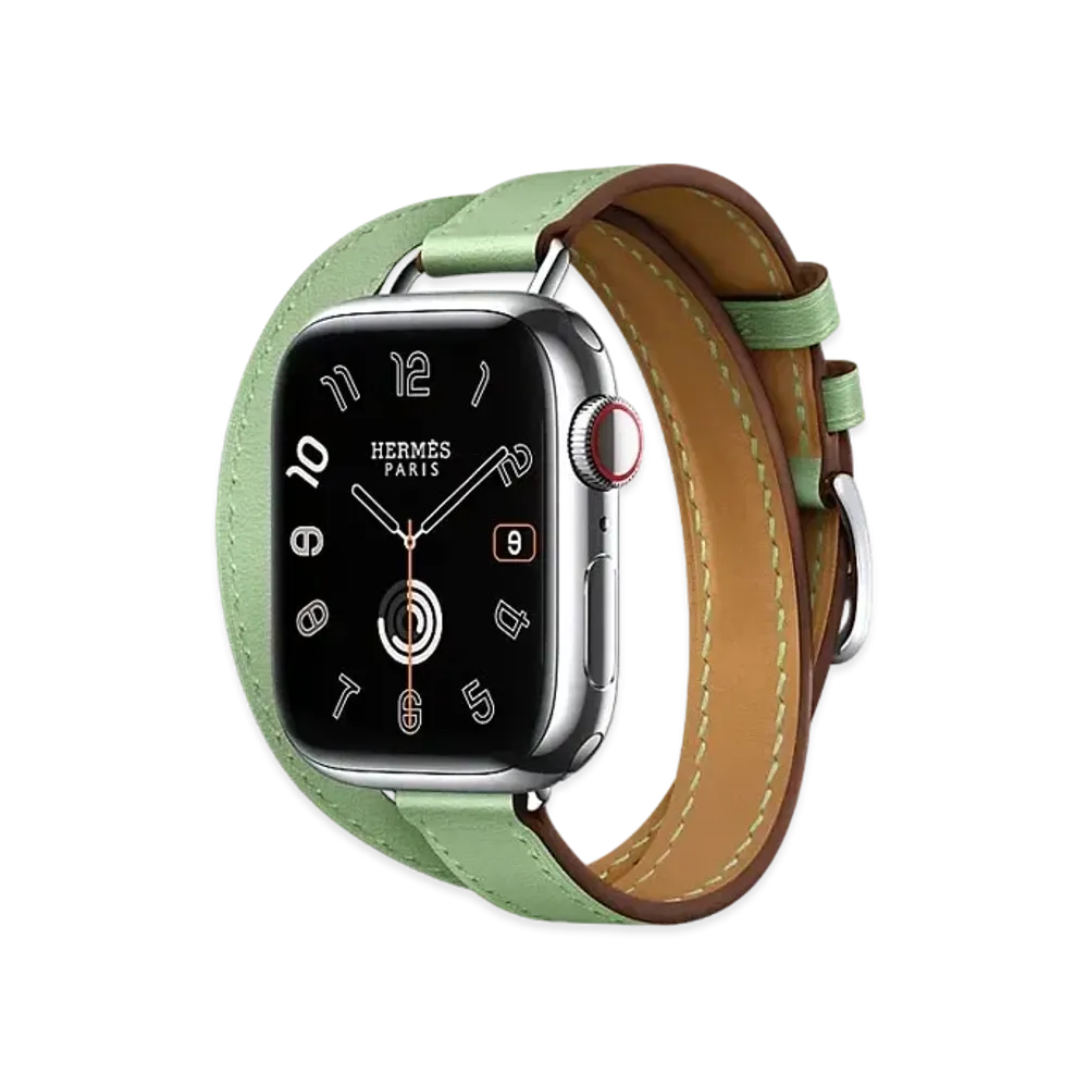 Apple Watch x Hermes Series 9 (GPS + Cellular Model) Stainless 41mm and Double Tour Attelage "Vert Criquet"