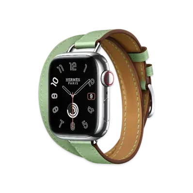 Apple Watch x Hermes Series 9 (GPS + Cellular Model) Stainless 41mm and Double Tour Attelage "Vert Criquet"