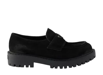 PRADA Aged Suede Loafers "Black"