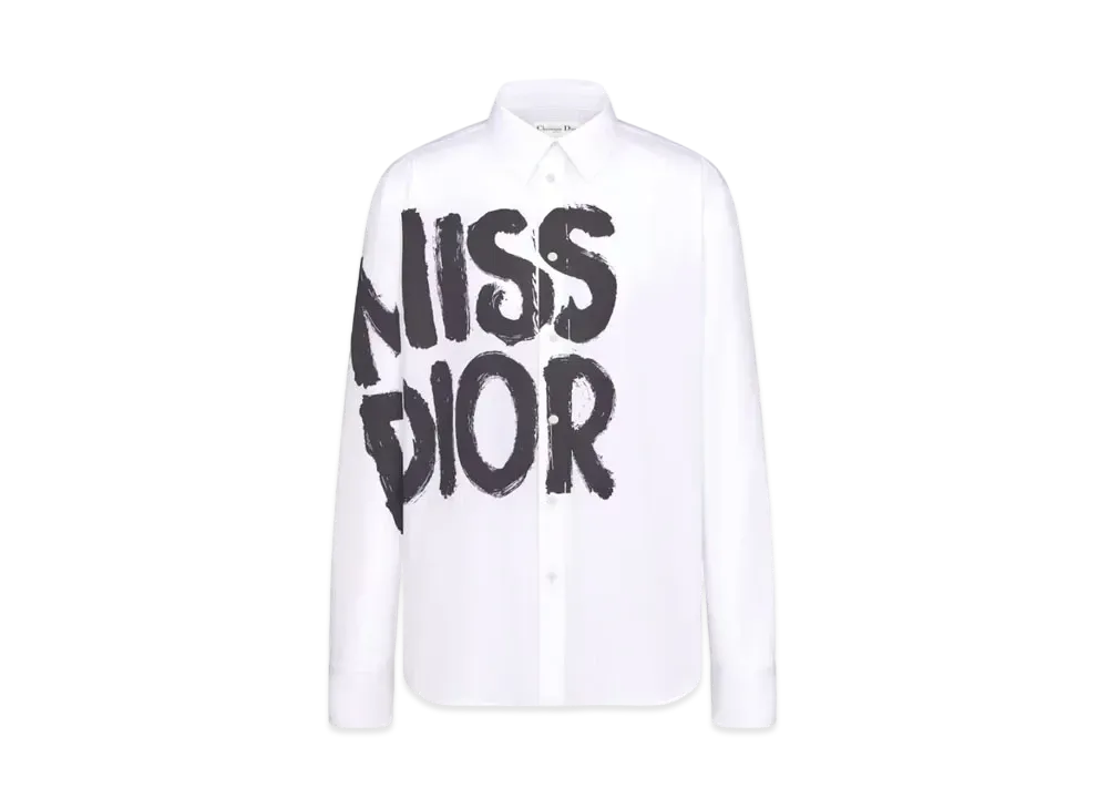 Dior Blouse Cotton and Silk Poplin with Miss Dior Graffiti Motif "White/Black"