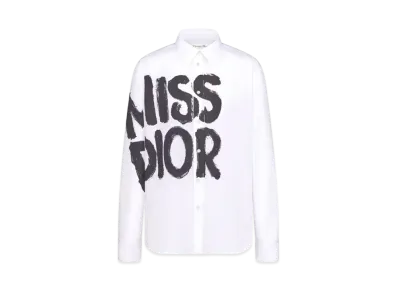 Dior Blouse Cotton and Silk Poplin with Miss Dior Graffiti Motif "White/Black"