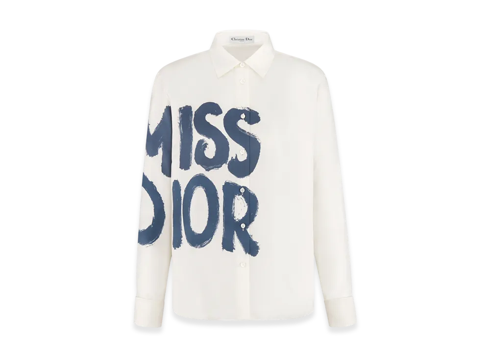 Dior Women's Silk Twill with Miss Dior Graffiti Motif Blouse "White"