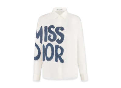 Dior Women's Silk Twill with Miss Dior Graffiti Motif Blouse "White"