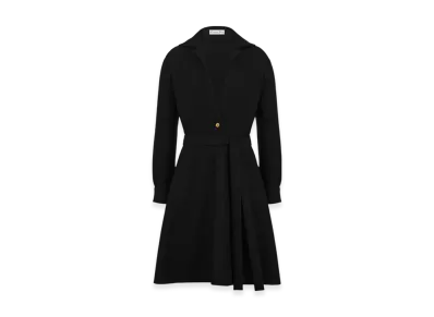 Dior Women's Virgin Wool and Cotton Boucle Blend Belted Flared Dress "Black"