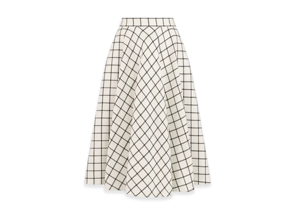 Dior Women's Check'N' Dior Virgin Wool Flared Skirt "White/Black"