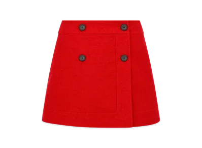 Dior Women's Virgin Wool and Cotton Boucle Blend Wrap Mini Skirt "Red"