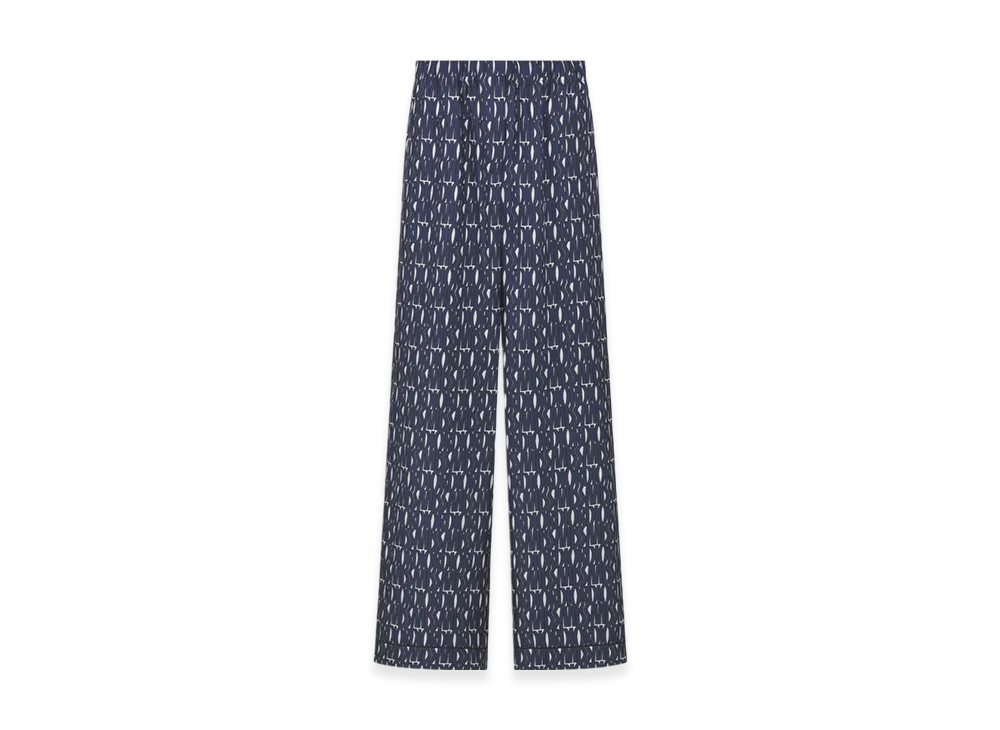 Dior Women's Silk Twill with Miss Dior Allover Motif Pants "White/Navy Blue"