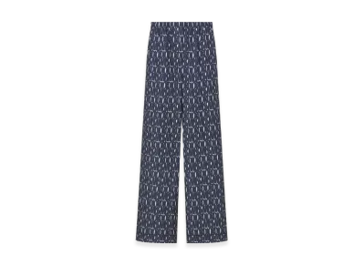 Dior Women's Silk Twill with Miss Dior Allover Motif Pants "White/Navy Blue"
