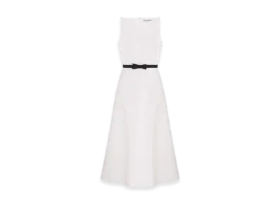 Dior Women's Wool and Silk Shantung Belted Mid Length Dress "White"