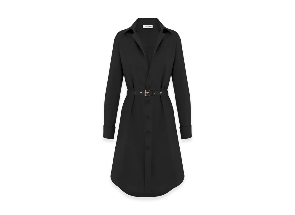 Dior Women's Cotton and Silk Poplin Belted Shirt Dress "Black"