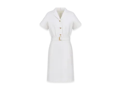 Dior Women's Virgin Wool and Cotton Boucle Blend Belted Dress "White"