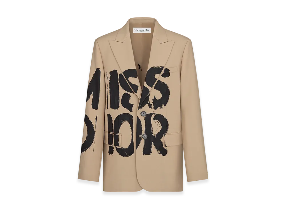 Dior Women's Virgin Wool and Mohair with Miss Dior Graffiti Motif Blazer "Beige"